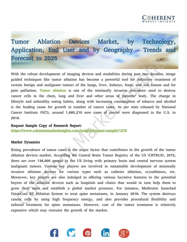 Tumor Ablation Devices Market, by Technology, Application, End User and by Geography - Trends and Forecast to 2025