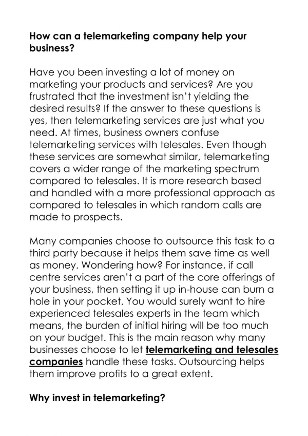 How can a telemarketing company help your business?