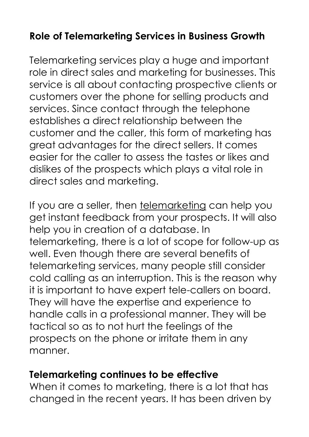 role of telemarketing services in business growth