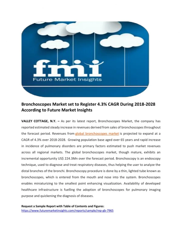 Bronchoscopes Market set to Register 4.3% CAGR During 2018-2028