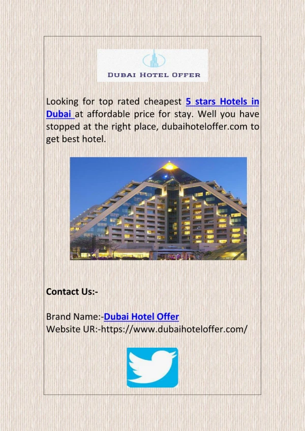 Top Rated 5 Stars Hotels in Dubai at Cheapest Price to Halt