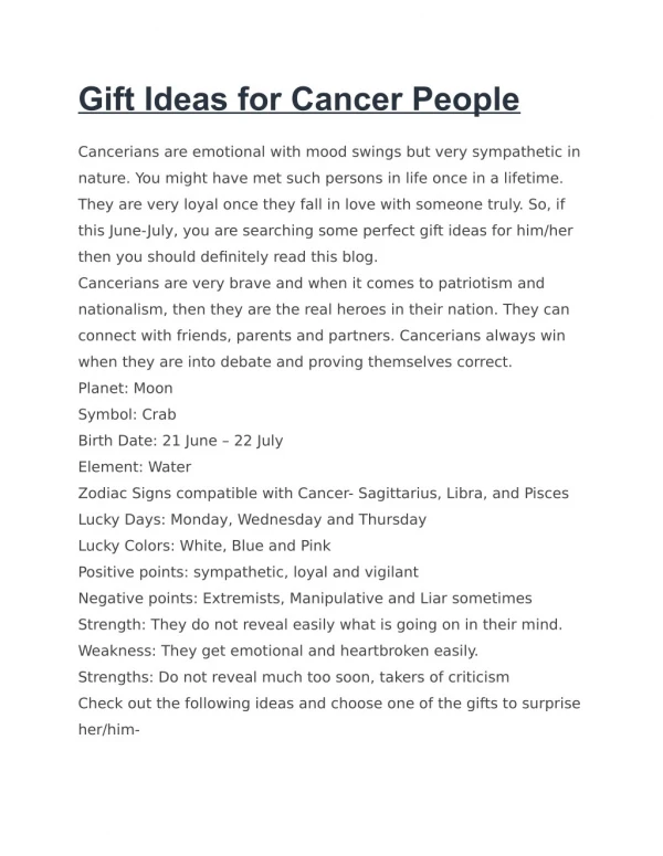 Gift Ideas for Cancer People