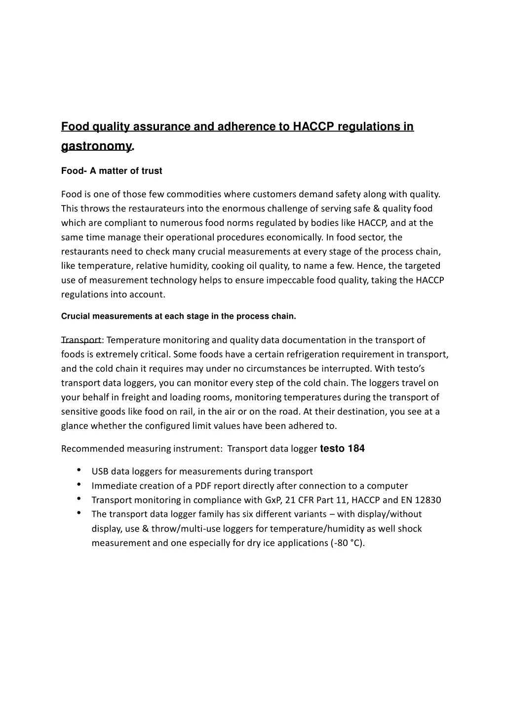 food quality assurance and adherence to haccp