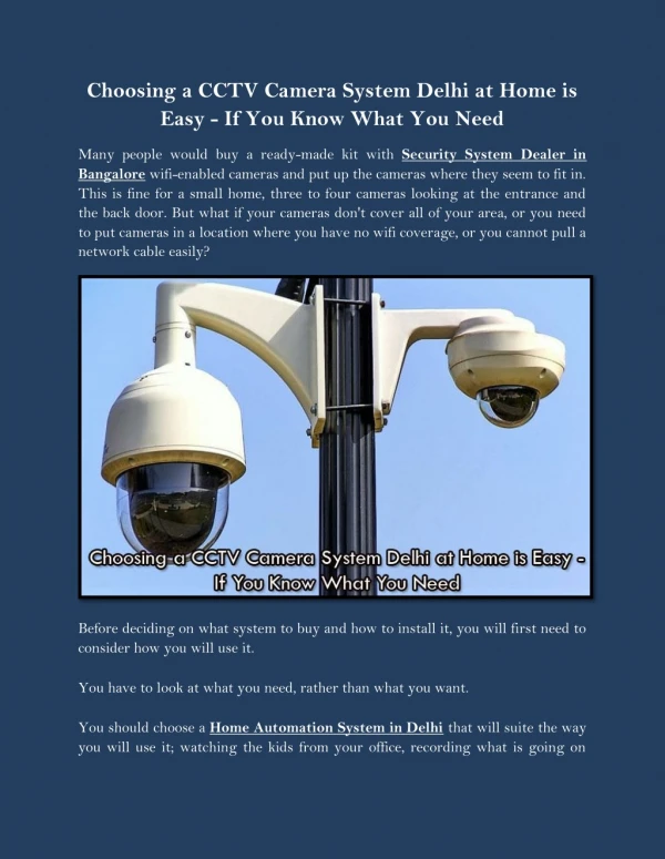 Choosing a CCTV Camera System Delhi at Home is Easy - If You Know What You Need