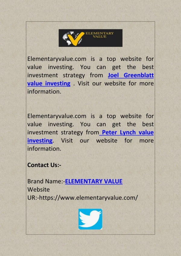 Joel Greenblatt Value Investing | elementaryvalue.com