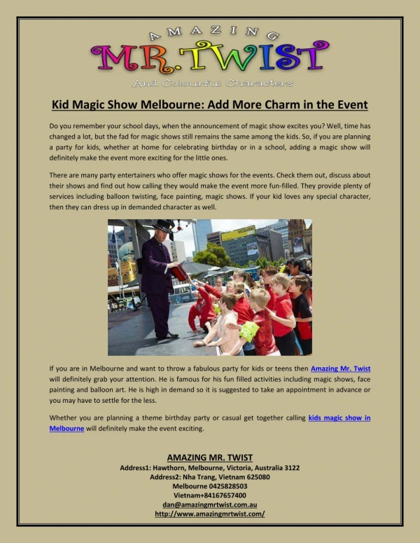Kid Magic Show Melbourne: Add More Charm in the Event