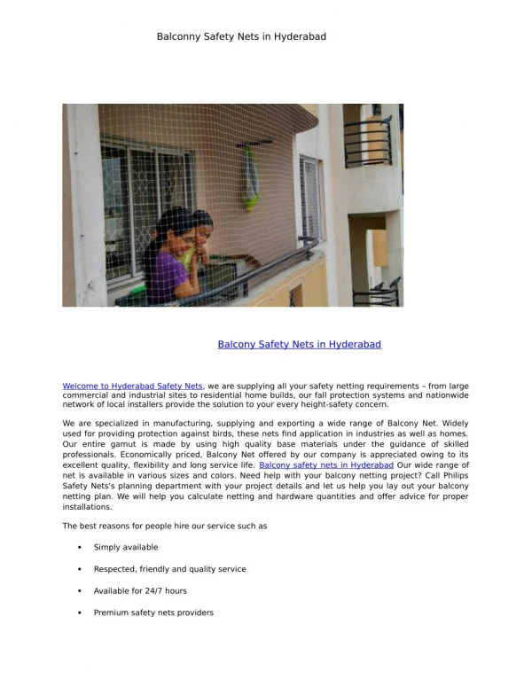 Balcony safety nets in Hyderabad