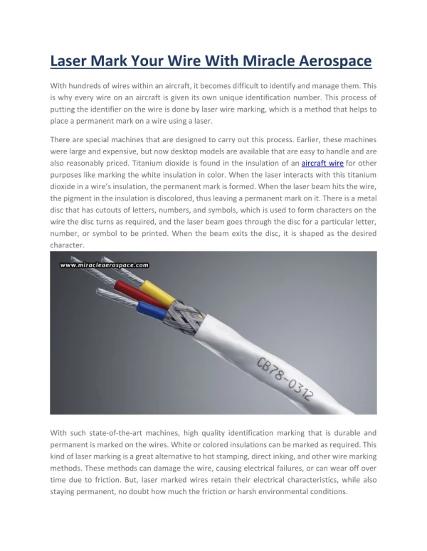 Laser Mark Your Wire With Miracle Aerospace - Miracle Aerospace