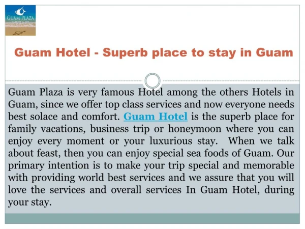 Guam Hotel - Superb place to stay in Guam