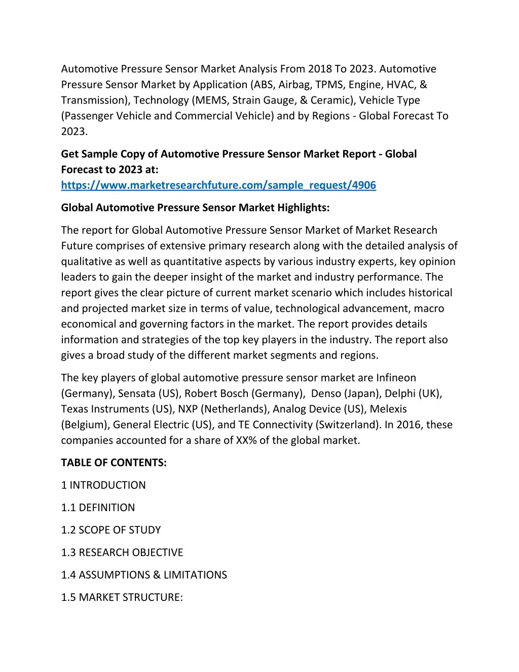 automotive pressure sensor market analysis from