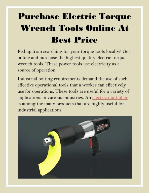 Purchase Electric Torque Wrench Tools Online At Best Price