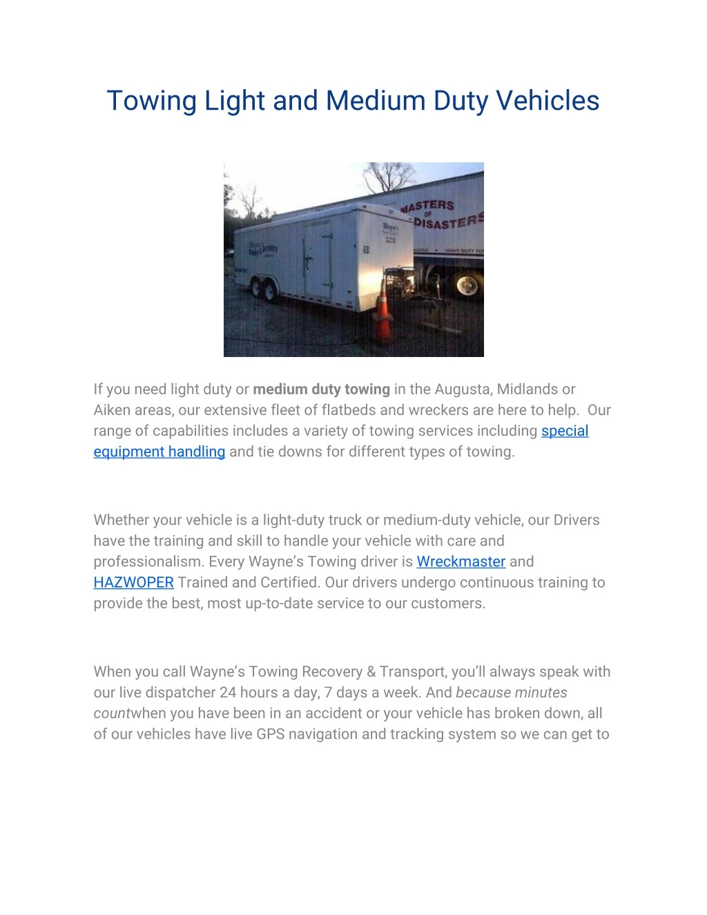 towing light and medium duty vehicles