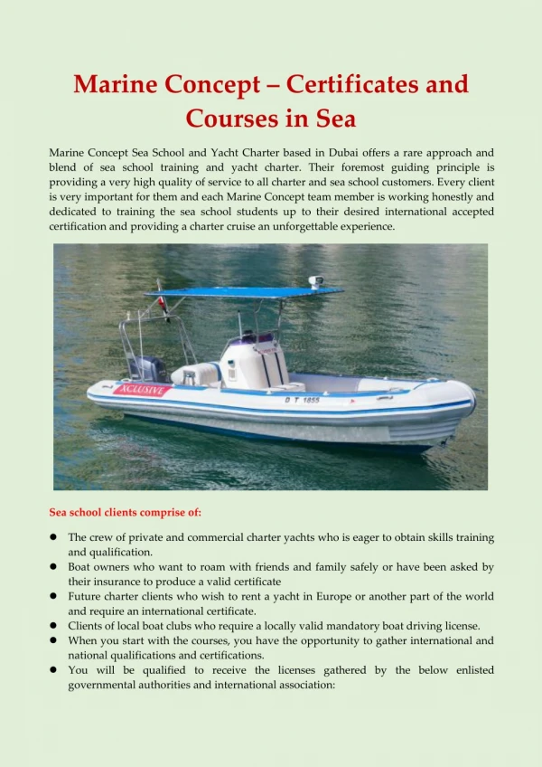 Marine Concept – Certificates and Courses in Sea