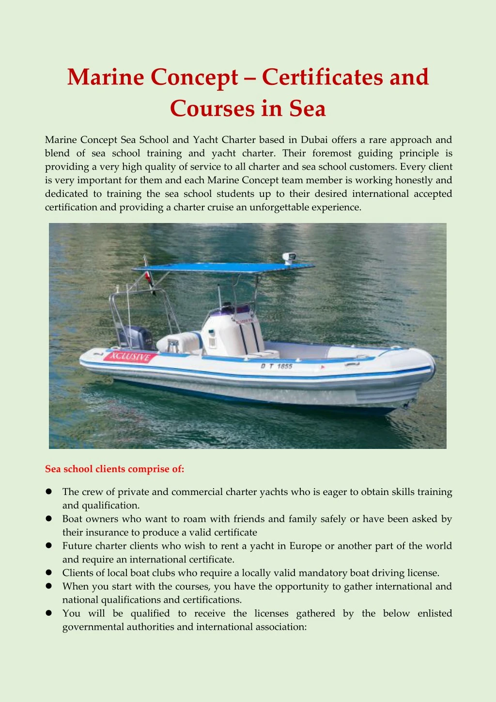 marine concept certificates and courses in sea