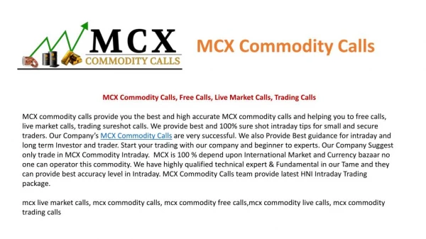 MCX Commodity Calls, Free Calls, Live Market Calls, Trading Calls
