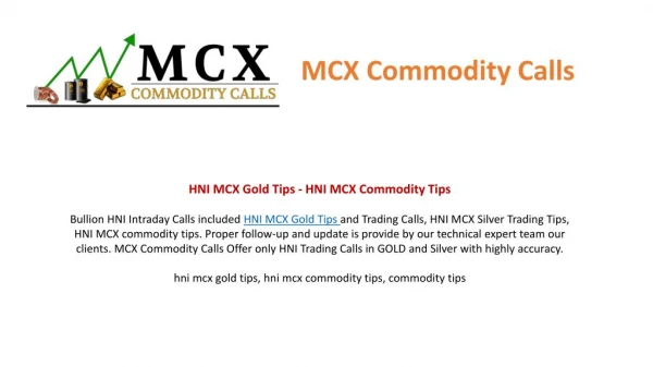 HNI MCX Gold Tips - HNI MCX Commodity Tips