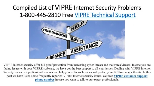 Compiled List of VIPRE Internet Security Problems | 1800-445-2810 | Free VIPRE Technical Support Phone Number