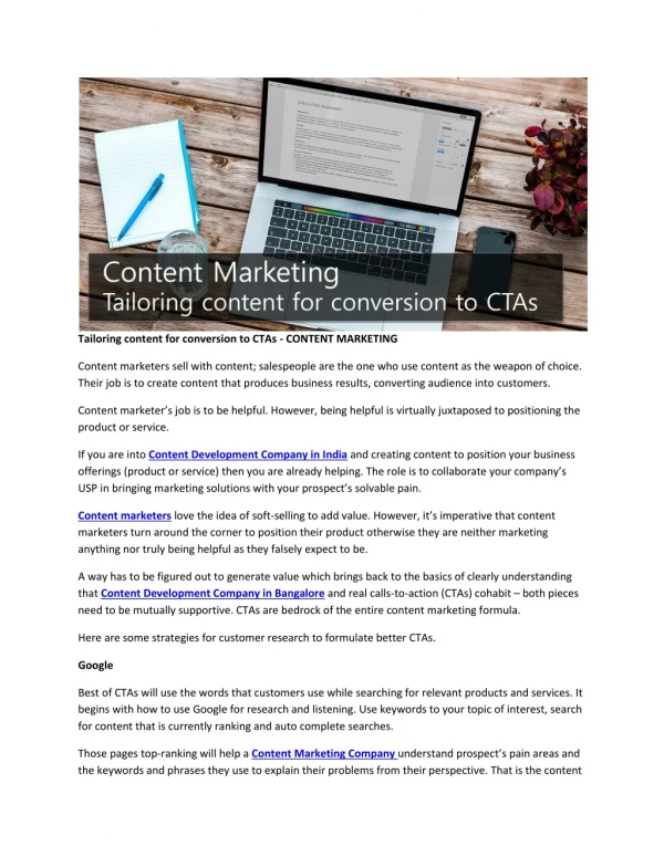 Tailoring content for conversion to CTAs - CONTENT MARKETING
