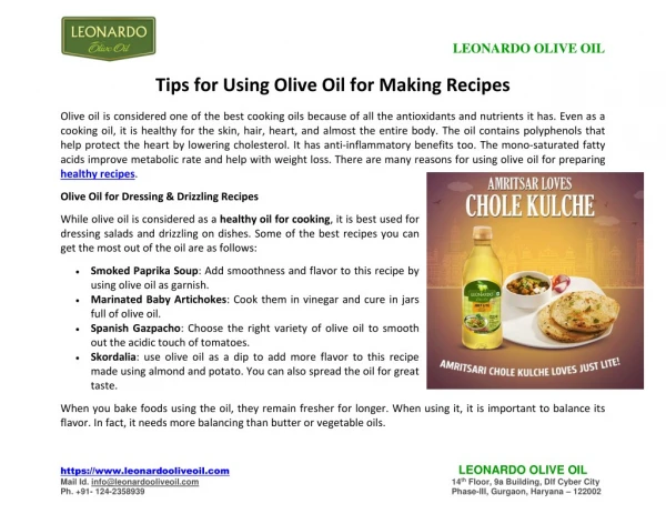 Tips For Using Olive Oil For Making Recipes