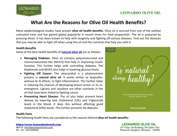 What Are The Reasons For Olive Oil Health Benefits?