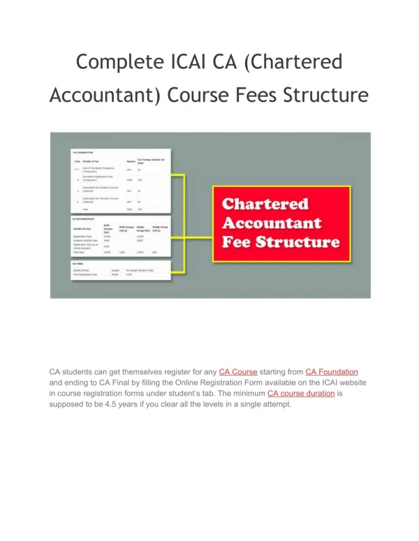 Complete ICAI CA (Chartered Accountant) Course Fees Structure