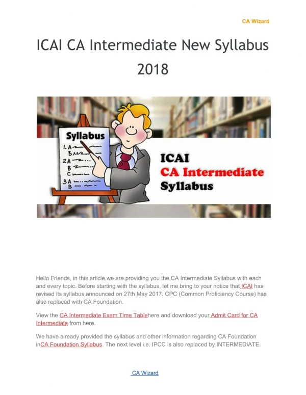 ICAI CA Intermediate New Syllabus 2018