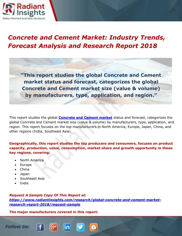 Concrete and Cement Market- Industry Trends, Forecast Analysis and Research Report 2018
