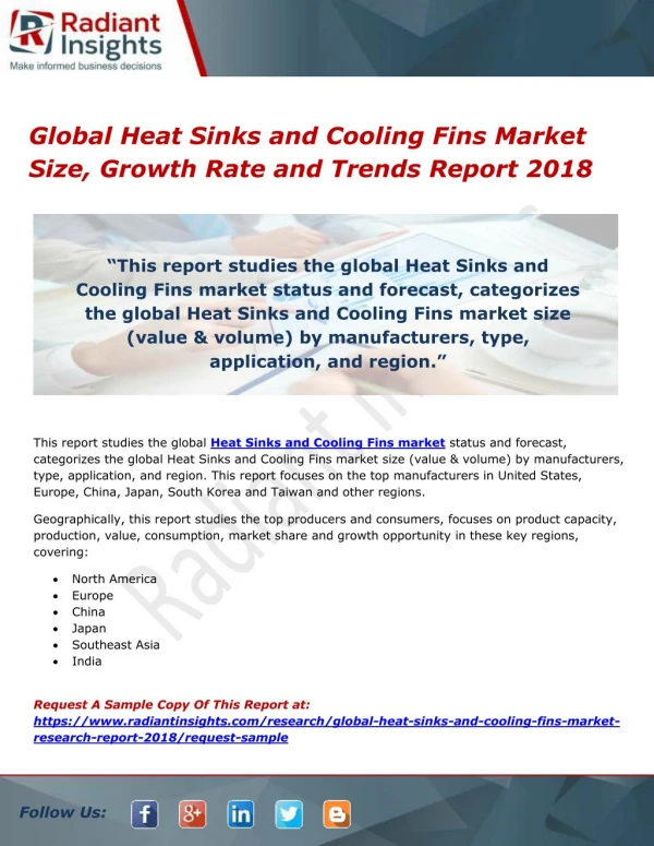 Global Heat Sinks and Cooling Fins Market Size, Growth Rate and Trends Report 2018