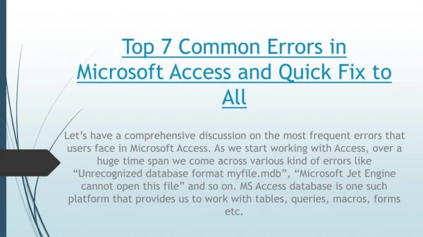 Top 7 Common Errors in Microsoft Access and Quick Fix to All