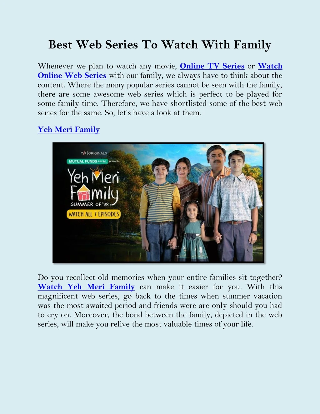 best web series to watch with family