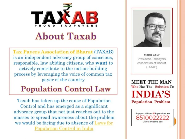 Become a Taxab Supporters and Support population control law in India