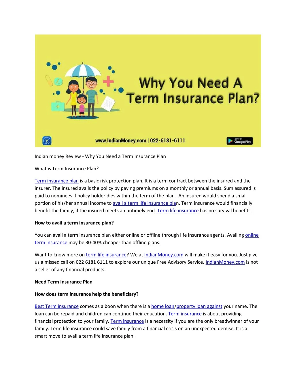 indian money review why you need a term insurance