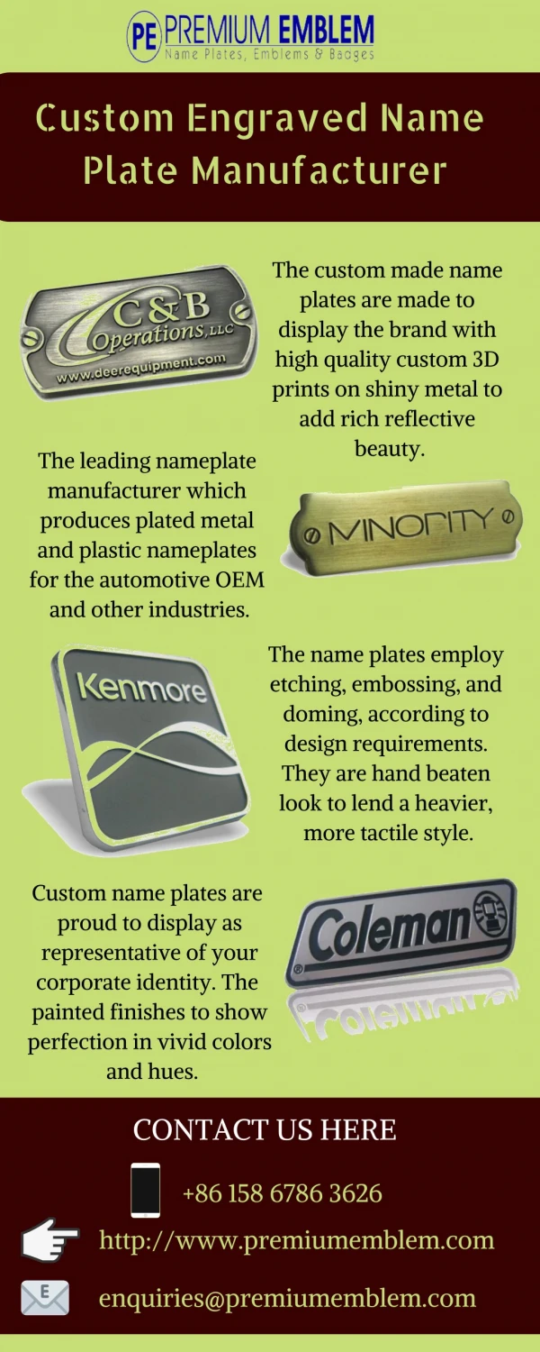 Name Plate Manufacturer China | Premium Emblem Co Ltd