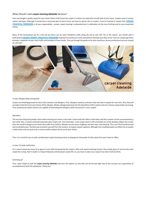 When Should I seek carpet cleaning Adelaide Services?