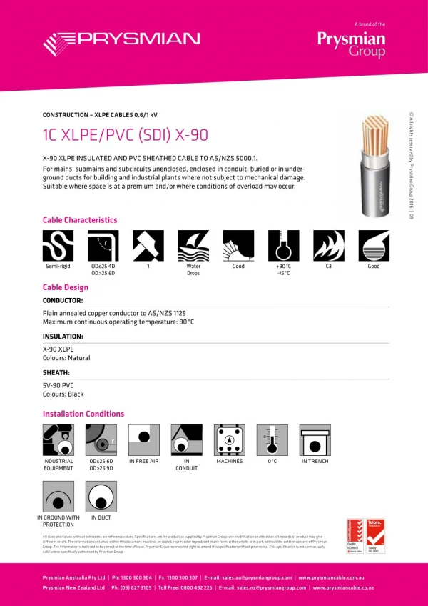 XLPE Singlecore 90 Copper SDI
