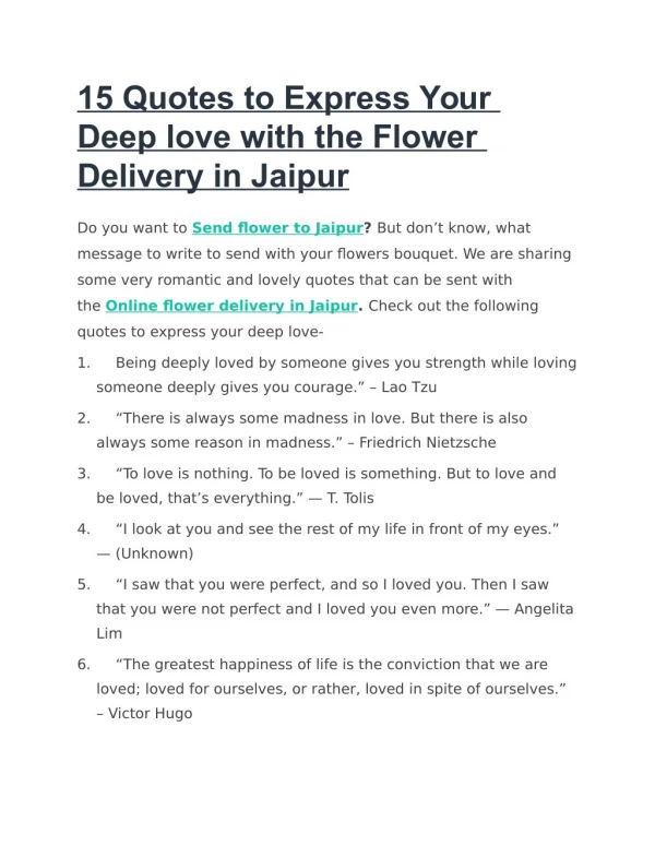 15 Quotes to Express Your Deep love with the Flower Delivery in Jaipur
