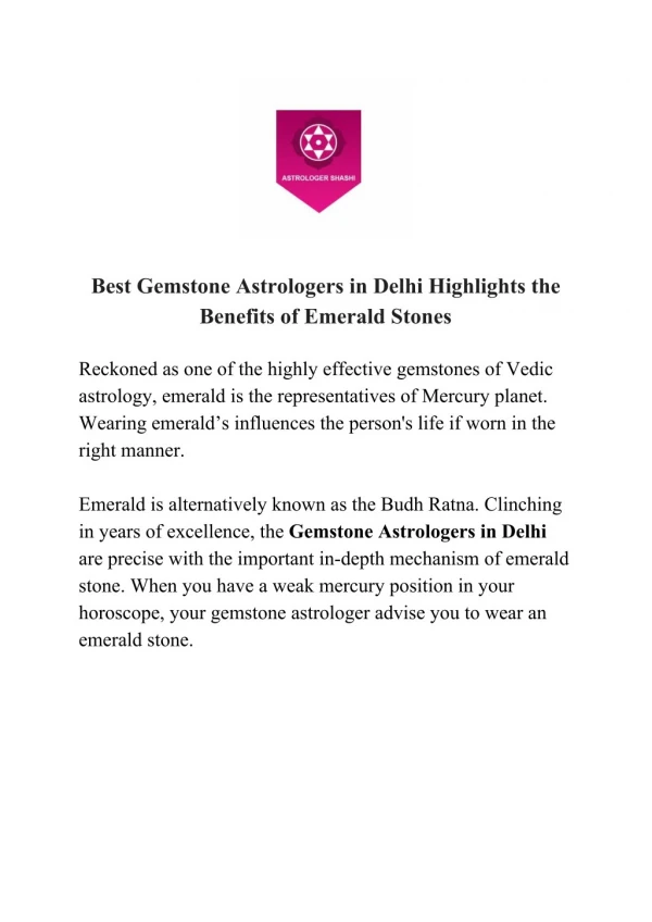 Best Gemstone Astrologers in Delhi Highlights the Benefits of Emerald Stones