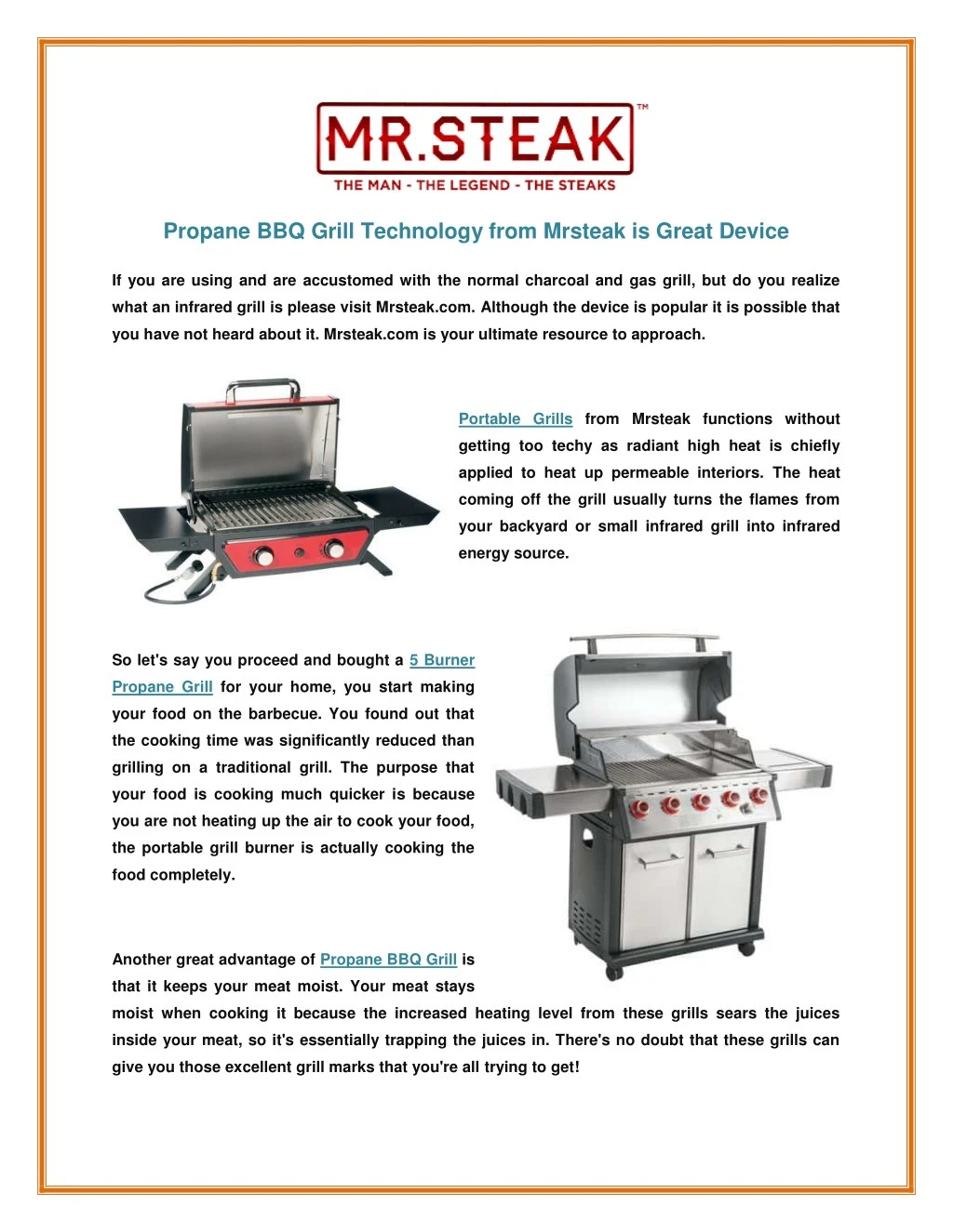 propane bbq grill technology from mrsteak