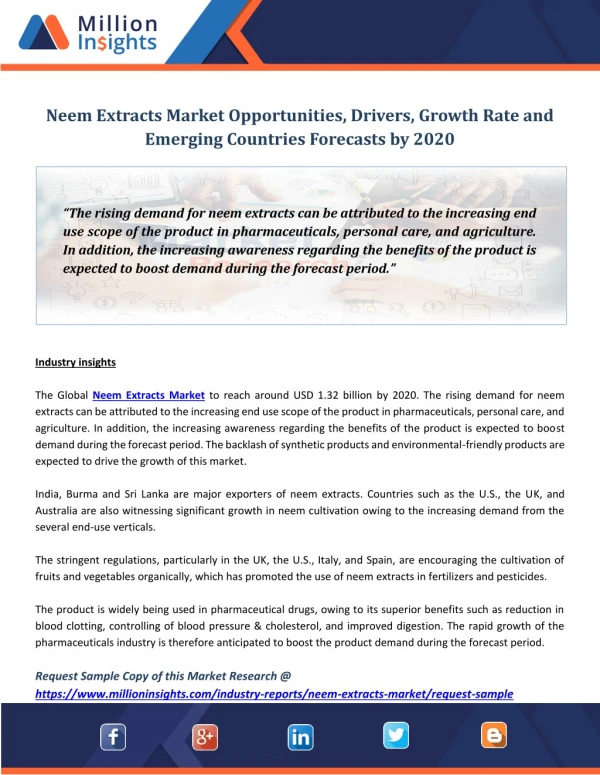 Neem Extracts Market Opportunities, Drivers, Growth Rate and Emerging Countries Forecasts by 2020