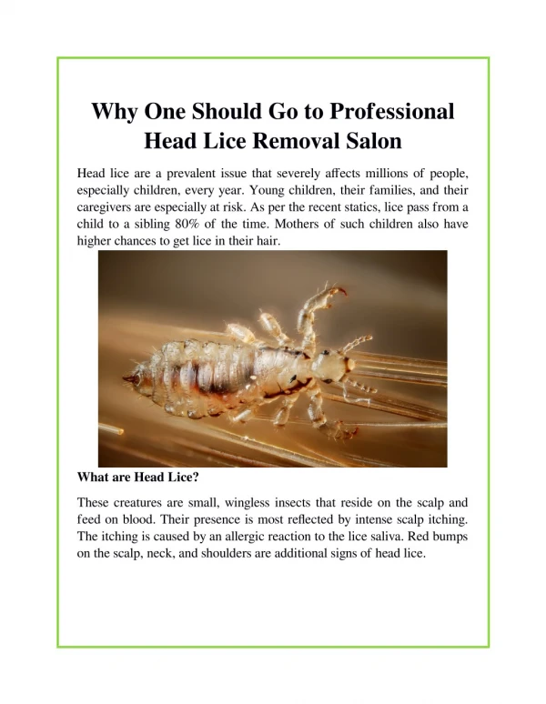 Why One Should Go to Professional Head Lice Removal Salon
