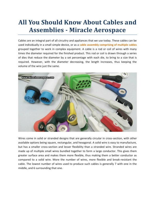 All You Should Know About Cables And Assemblies - Miracle Aerospace