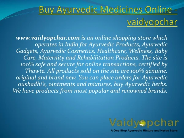 Buy Ayurvedic Medicines Online - vaidyopcha