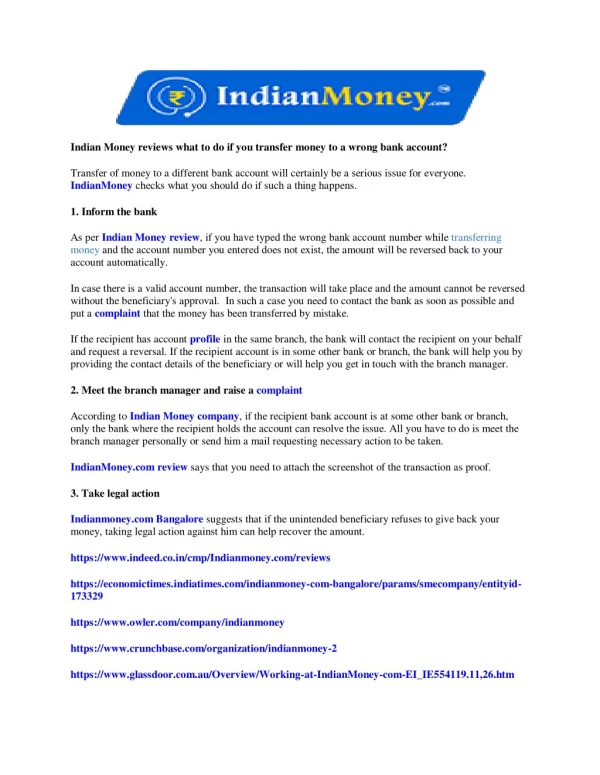 Indian Money reviews what to do if you transfer money to a wrong bank account?