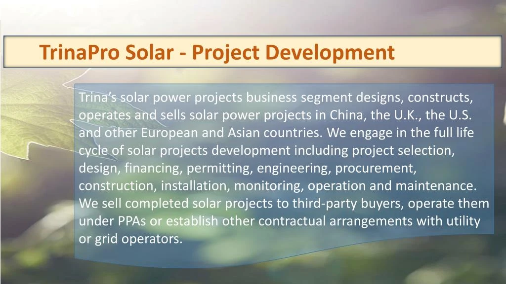 trinapro solar project development