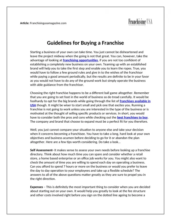 Guidelines For Buying A Franchise