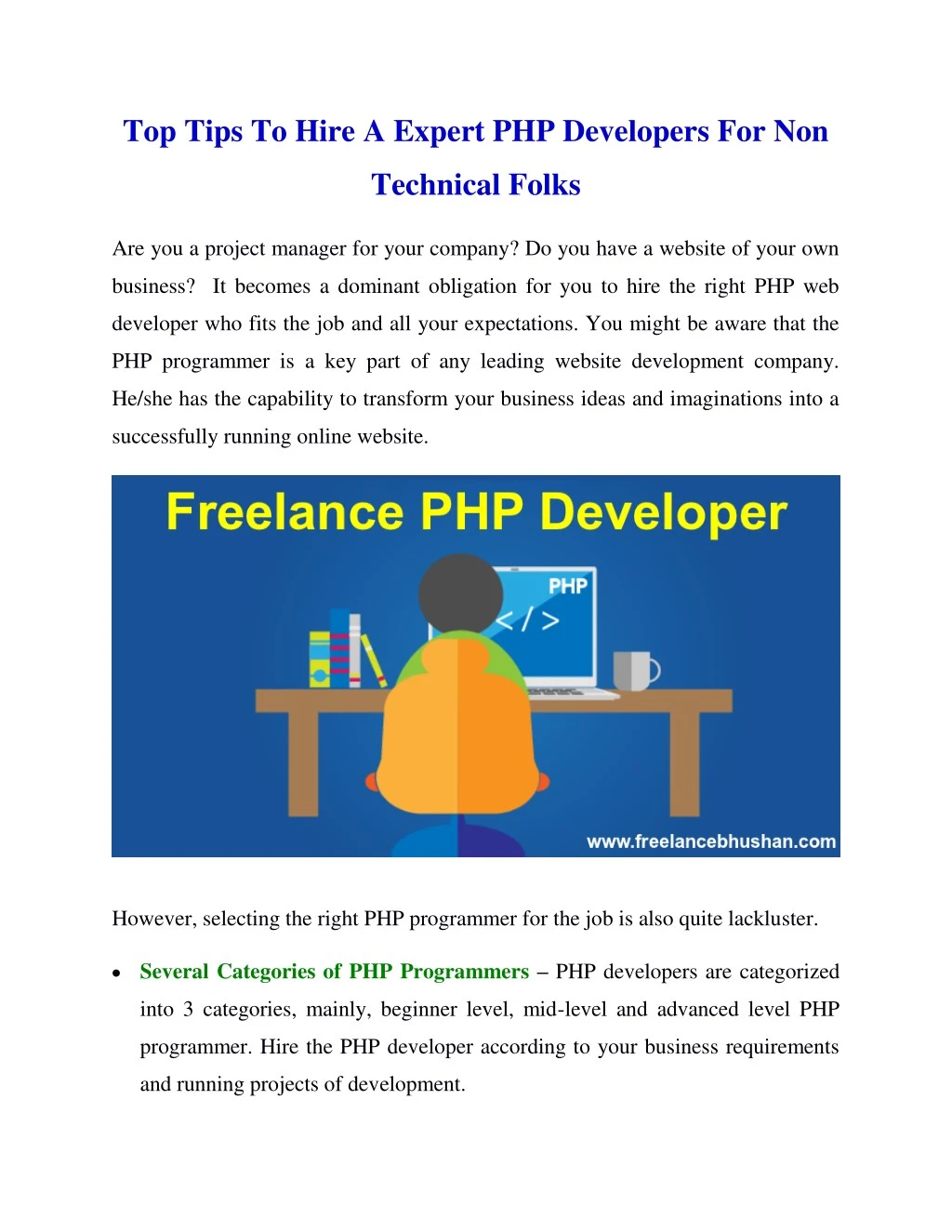top tips to hire a expert php developers for non