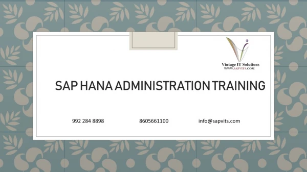 SAP HANA Administration training In India,USA And UK