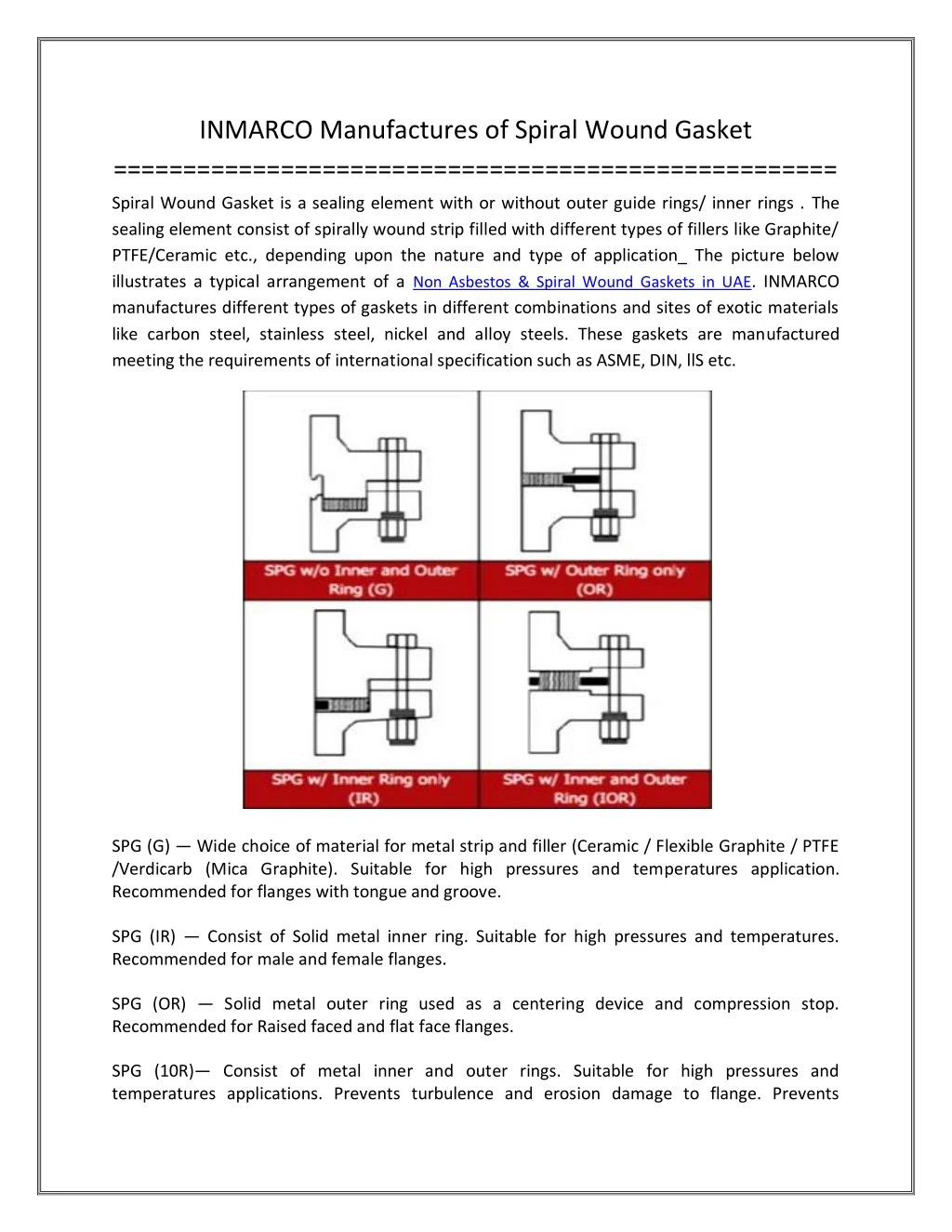 inmarco manufactures of spiral wound gasket