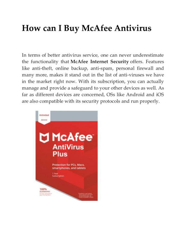 How can I Buy McAfee Antivirus