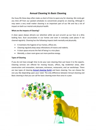 Annual Cleaning Vs Basic Cleaning - slide 1